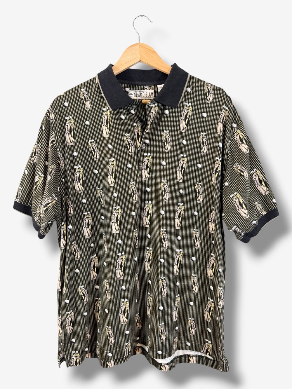 Vintage Grand Slam Golf Polo Shirt Men’s Size L Green Black Club Diamond Print